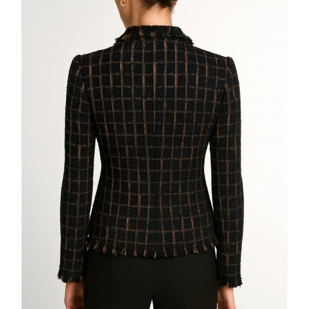 Alice + Olivia Luxe Metallic Grid Tweed Blazer Black Gold Medium Luxury Capsule - Picture 5 of 8